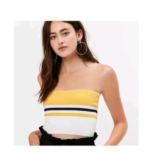 NWOT Kendall & Kylie Sm Cropped Stretch Tube Top Yellow White Striped Collection
